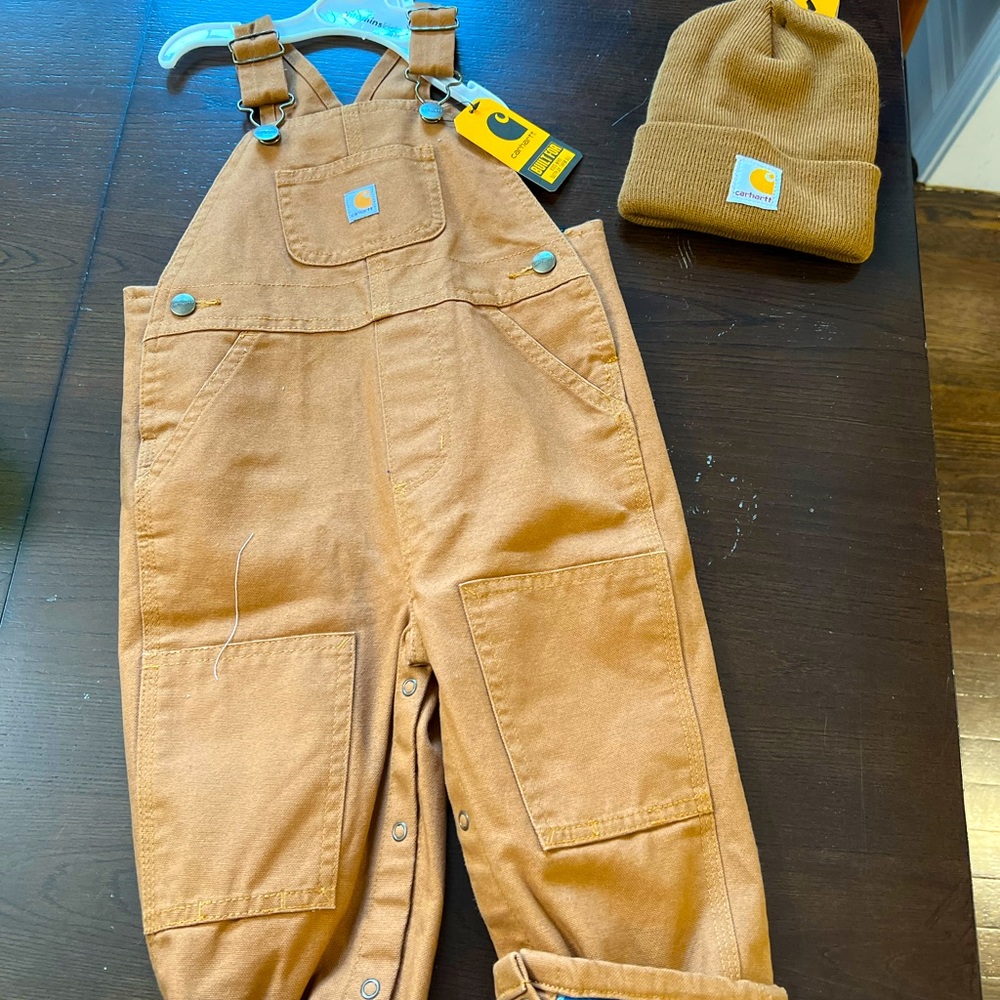 Carhartt 18m matching overalls and hat NWT